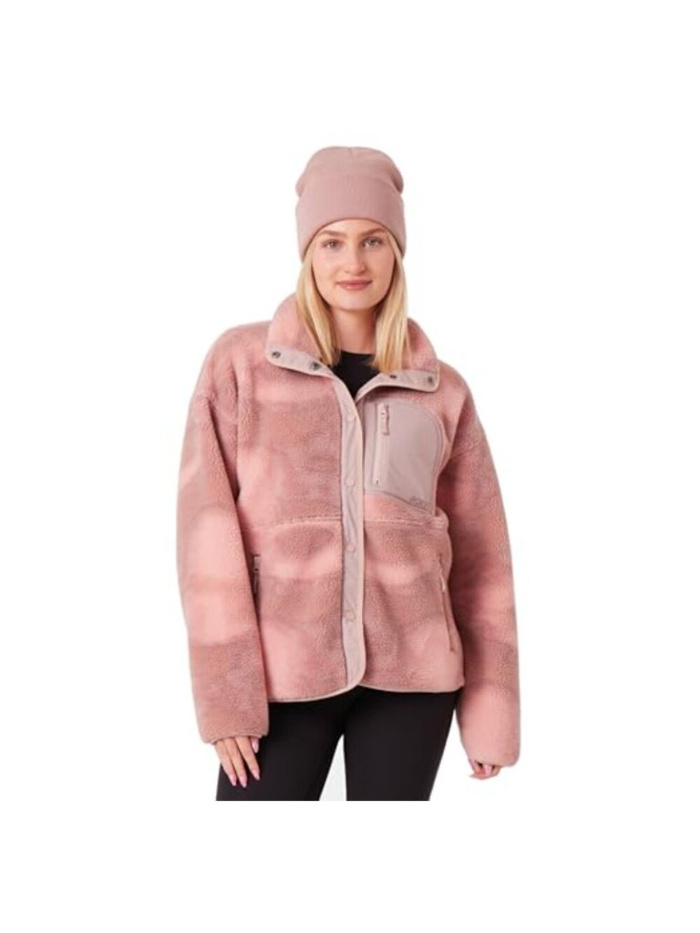 Oversized Bonded Sherpa Fleece Jacket Snap Front Zip Pockets